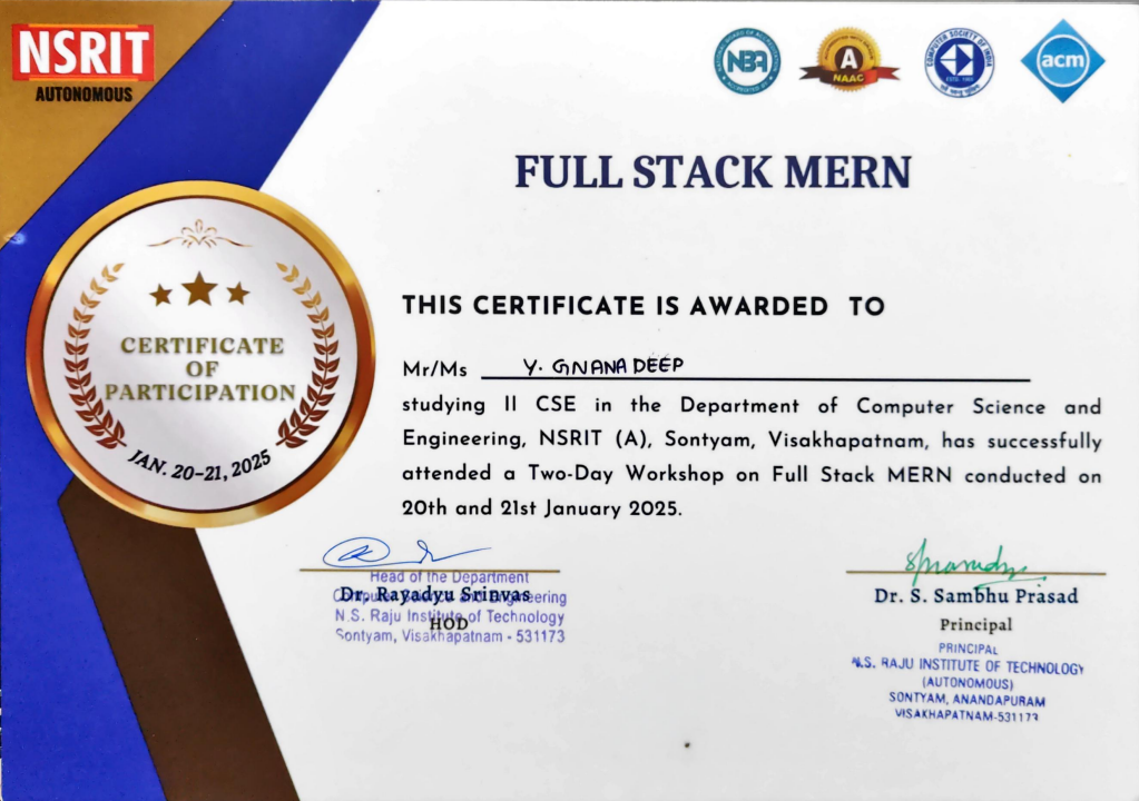 MERN Full Stack certificate